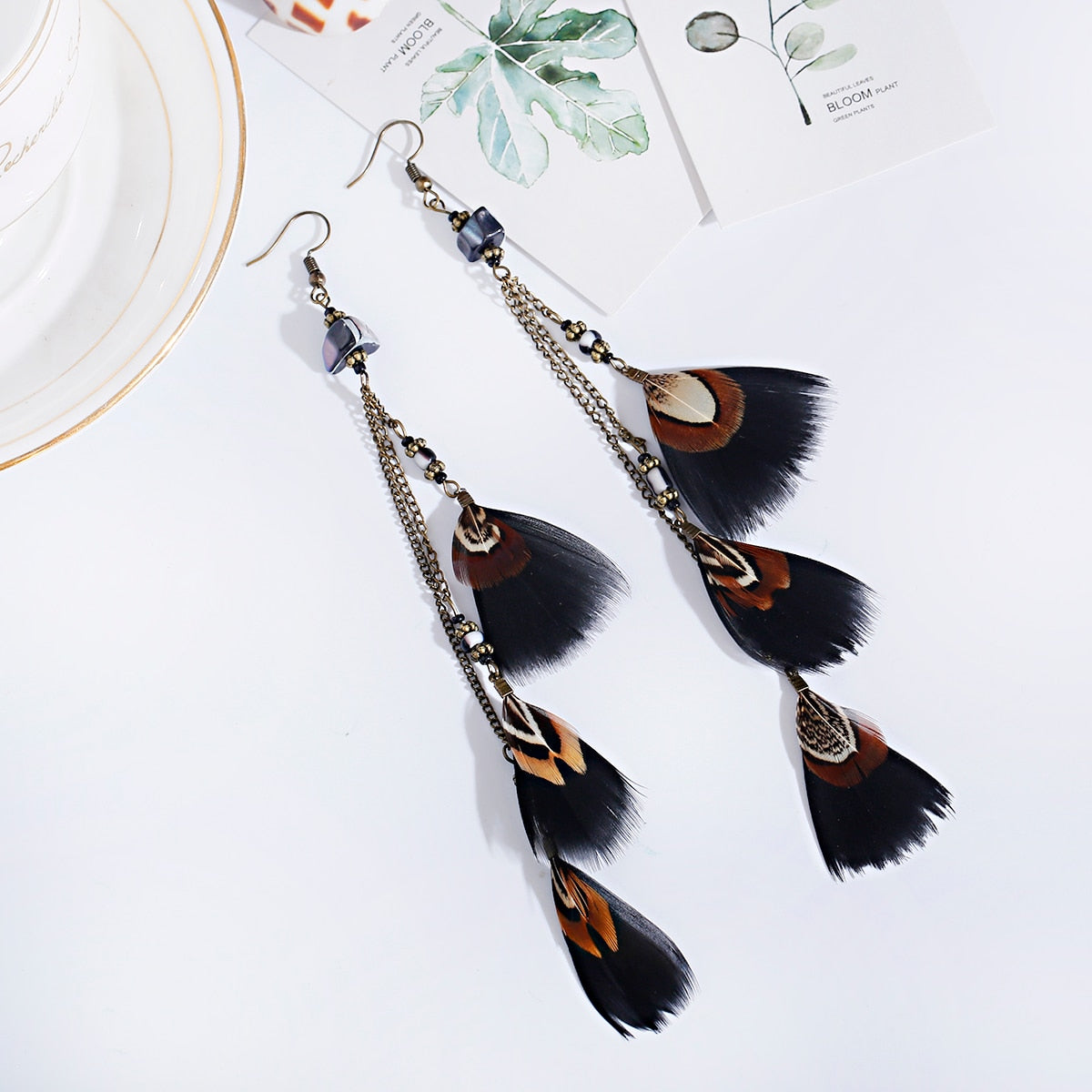 Bohemian Gold Color Long Alloy Tassel Earrings Women Kolczyki Vintage Wood Beads Feather Statement Earrings Fashion Jewelry 2019 - Charlie Dolly