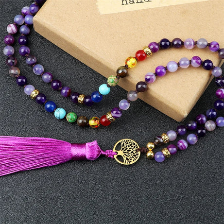 Purple Agate 7 Chakra Mala Necklace Jewelry