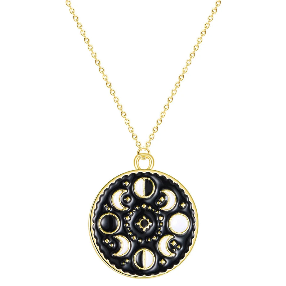 Black Enamel Moon Phase Choker Necklace, Gothic Witchy Celestial Talisman