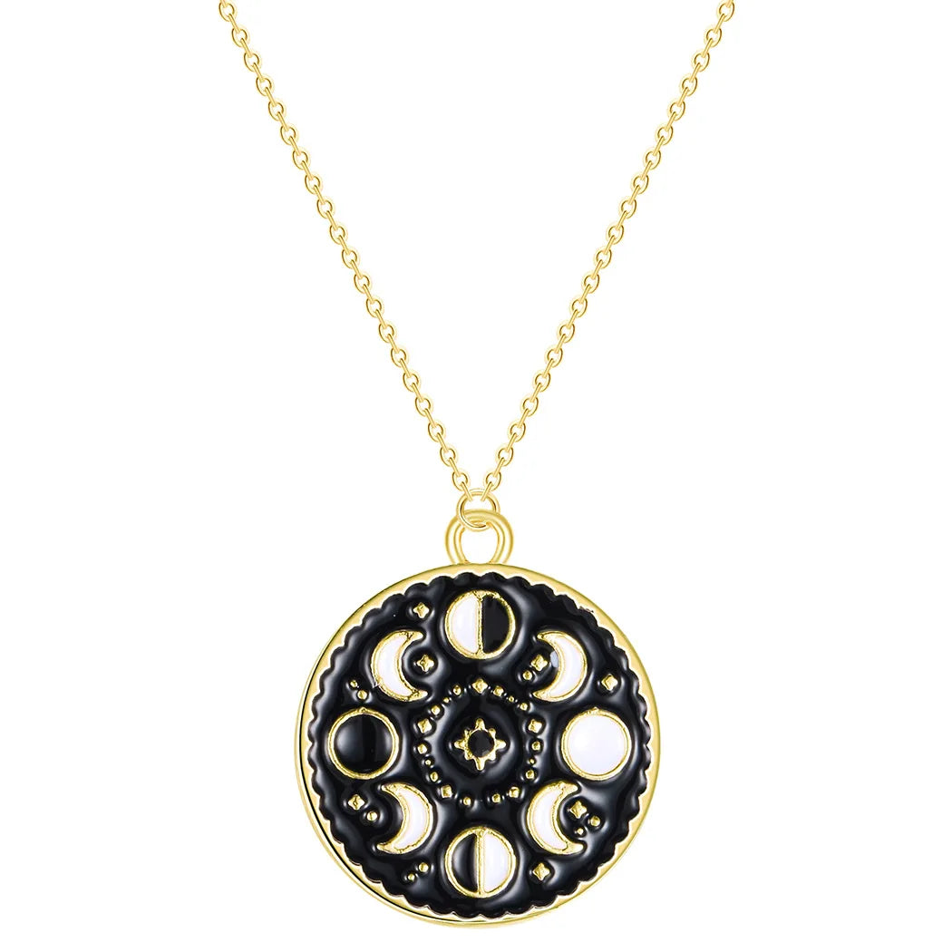 Black Enamel Moon Phase Necklace Stainless Steel Chain Choker Women Witch Crescent Moon Jewelry Gift Celestial Moonology  Bijoux