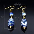 Handmade Chinese Style Blue And White Porcelain Dangle Earring Stainless Steel Ceramic Bead Female Drop Earrings Jewelry LS10S01 - Charlie Dolly