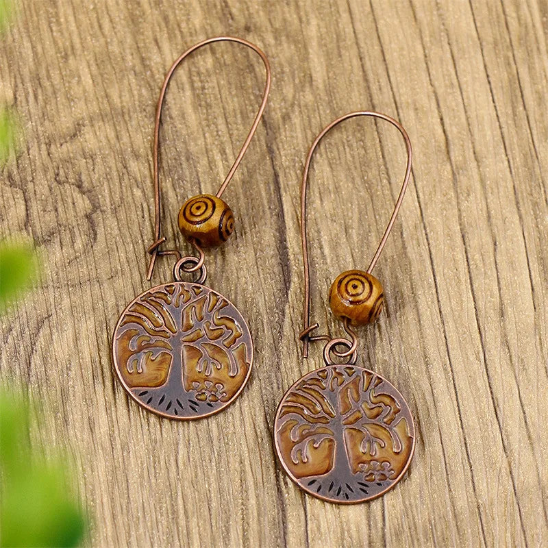 Ethnic Vintage Bohemian Drop Danlge Women's Earrings Bead Wooden Tassel Round Geometric Flower Leaf Long Boho Earrings Jewelry