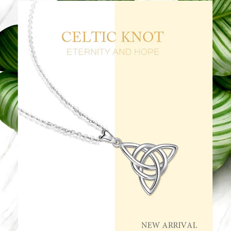 S925 Sterling Silver Celtic Knot Triangle Pendant Necklace, Purple CZ Sacred Geometry Amulet