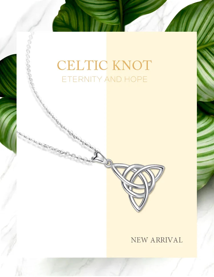 Eudora Real 925 Sterling Silver Triangle Celtics Knot Pendant Neckalce Women Fashion Sliver Jewelry for Birthday Gift Box CYD138
