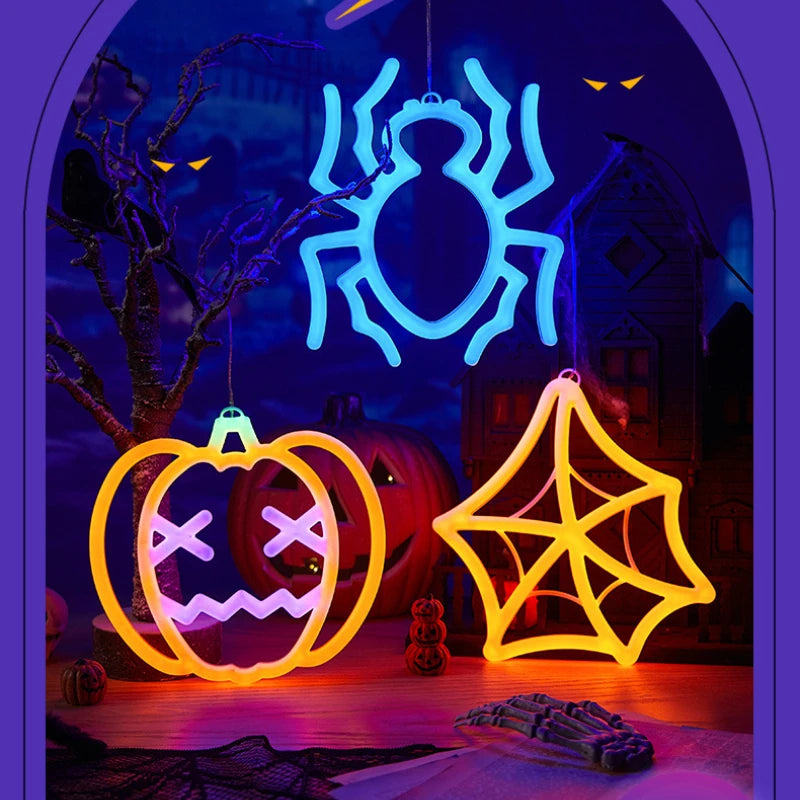 Halloween Window Lights Home Indoor LED Pumpkin Spider Ghost LED Decor Lamp 2024 Halloween Party Hanging Decoration Kids Favors - Charlie Dolly