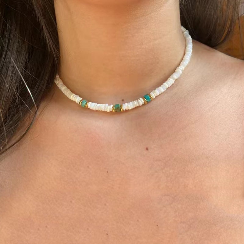 Retro Classic Natural Shell Blue Turquoise Mix and Match Necklace 2022 Summer Trendy Simple Beach Travel Vacation Neck Accessory - Charlie Dolly