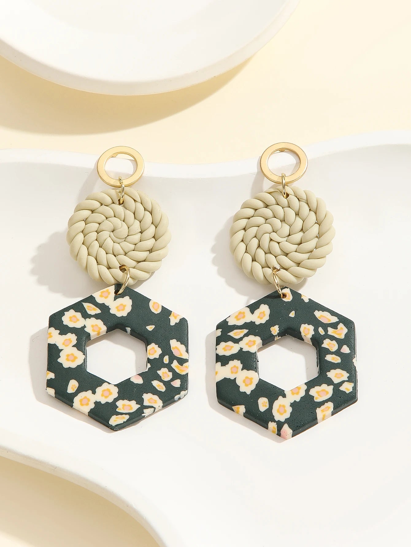 Boho Floral Geometric Polymer Clay Earrings Lightweight Statement Drop for Women Girls Summer Party Daily Work Vacation Gift