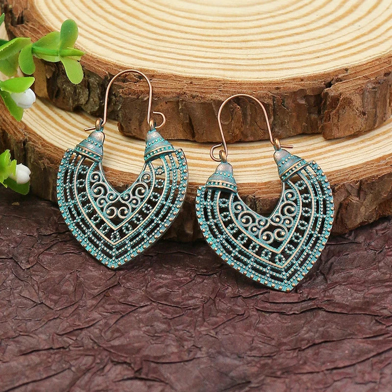 Vintage Boho Blue Stone Beaded Drop Earrings For Women Tassel Ethnic Geometric Flower Leaf Long Dangle Earrings Trendy Jewelry