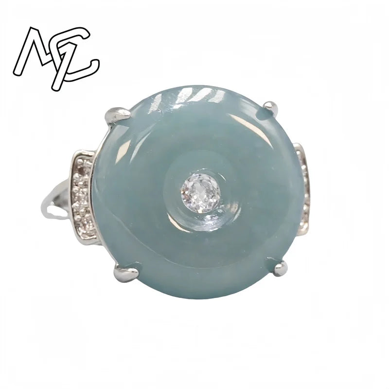 925 Silver Inlay Burmese Jade Adjustable Flower Gourd Butterfly Pendant Ring Emerald Rose Natural Green Women Jewelry Customized