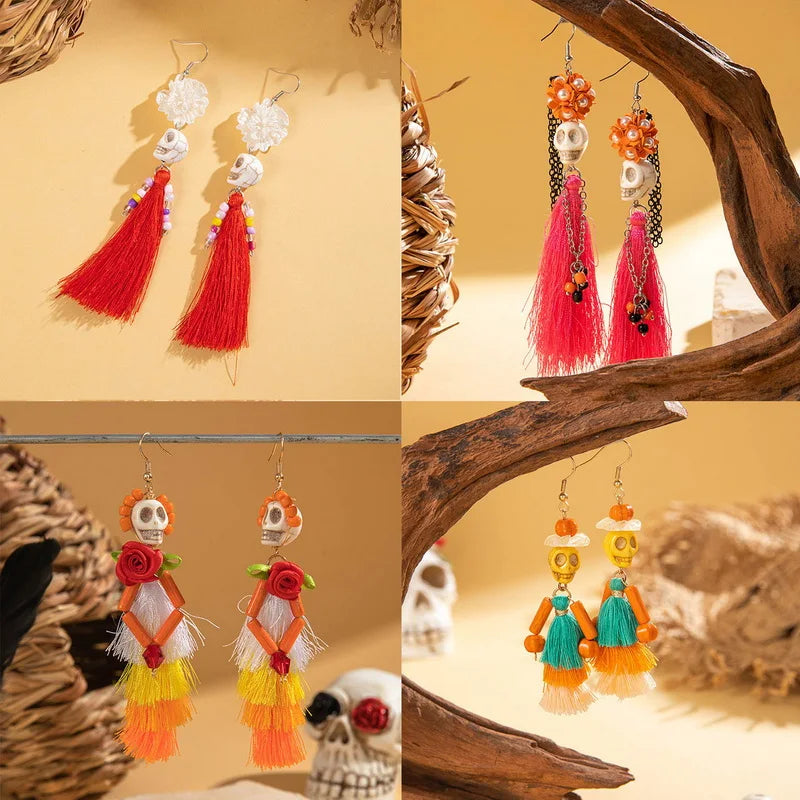 Gothic Punk Halloween Skeleton Dangle Earrings For Women Ethnic Creative Long Tassel Bohemian Fringe Earring Festival Jewelry - Charlie Dolly