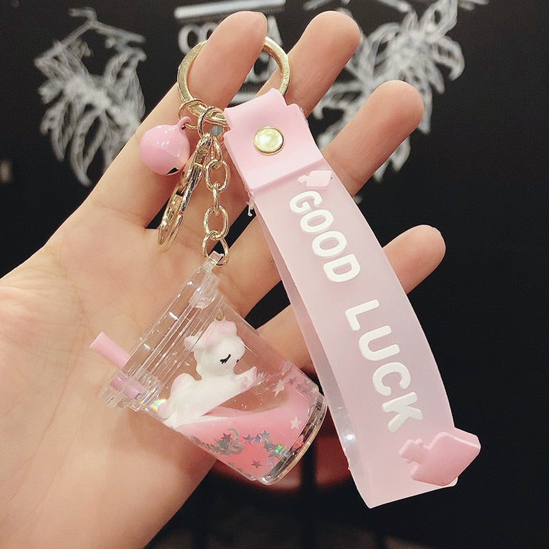 Cute Oily Pearl Milk Tea Bear Floating Liquid Keychain Bag Pendant Cartoon Cup Drink Bottle Keychain Girl Key chain Gift Kuromi - Charlie Dolly