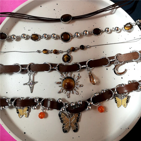 Sun Cross Butterfly Charm Choker Necklace Jewelry