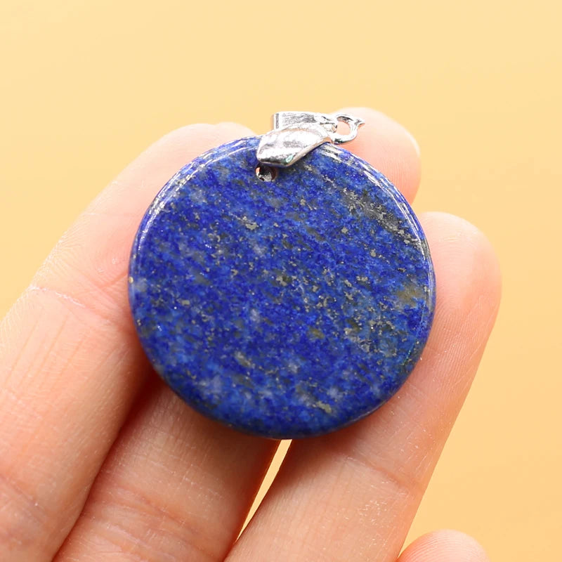 Natural Stone Agates Pendants Big Round Lapis lazuli Tiger Eye Charmsfor Jewelry Making Diy earring necklace accessories