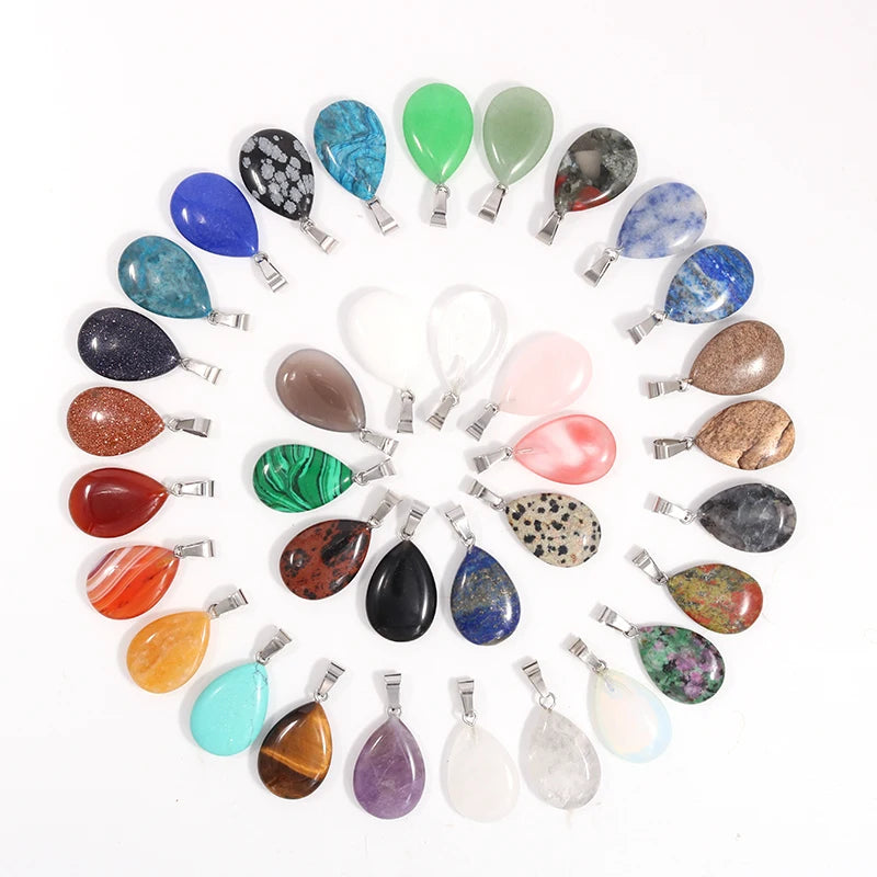 50pcs Natural Stone Waterdrop Pendants Crystal Amethysts Lapis Lazuli Healing Charms Tear Beads For Jewelry Making Earring Gems