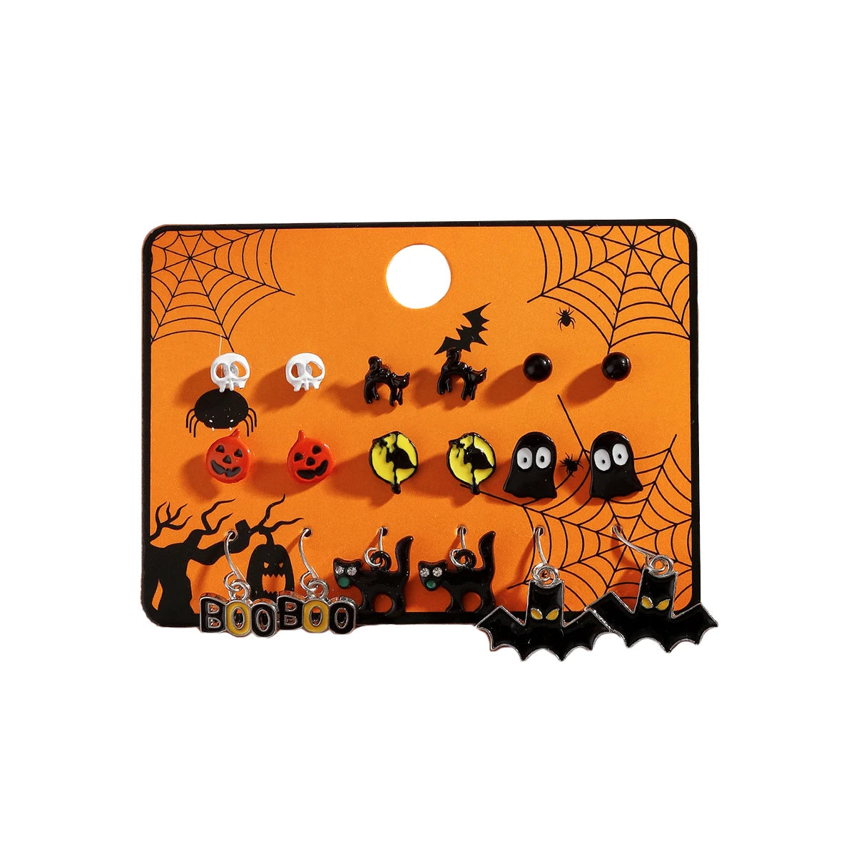 18PCS/Set Halloween Earrings Ghost Witch Pumpkin Boo Bat Spider Skull Vampire Cartoon Funny Style Cosplay Jewelry to Friend Gift - Charlie Dolly