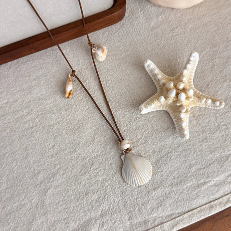 Starfish, Nautilus and Conch Wax Rope Clavicle Necklace