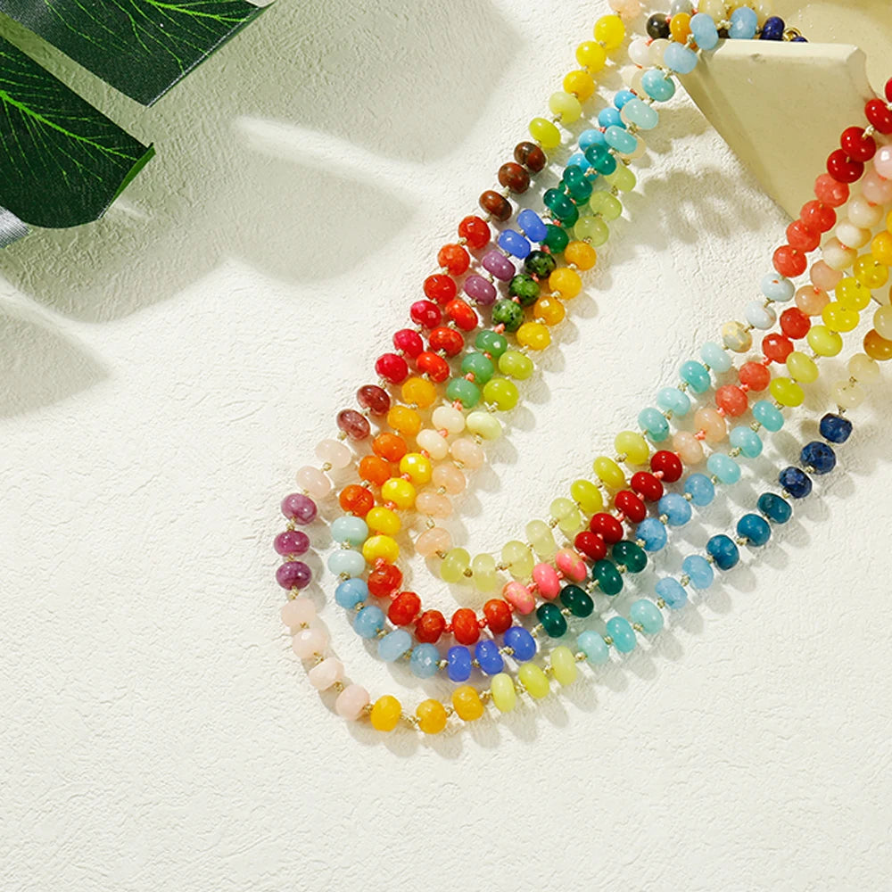 Badu Rainbow Gemstone Beaded Necklace Colorful Natural Stone Choker Necklace Summer Beach Vacation Women's Fashion Boho Jewelry