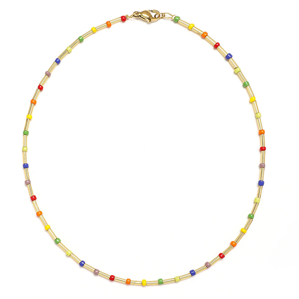 ZMZY Fashion Boho Necklace Women Jewelry Natural Stone Choker Healing Tiny Beads Clavicle Chain Crystal Agates Necklace