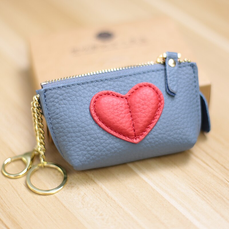2022 Genuin Leather Heart Coin Purse Women Key Holder Ladies Cute Heart Patch Small Pouch Key Holder Leather Coin Wallet Purse - Charlie Dolly