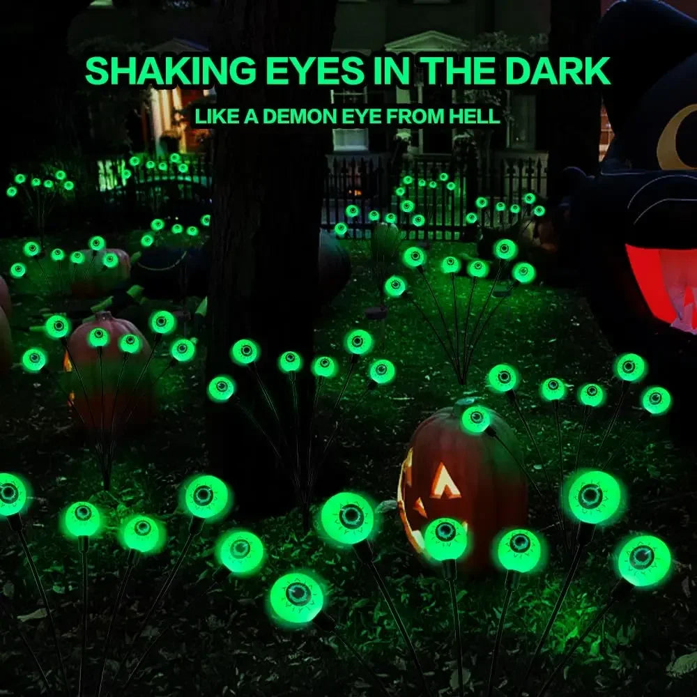 2024 Halloween Outdoor Solar Powered Scary Eyeball Lights Led Green Eyeball Blinking Firefly Lights Waterproof Solar Path Lights - Charlie Dolly