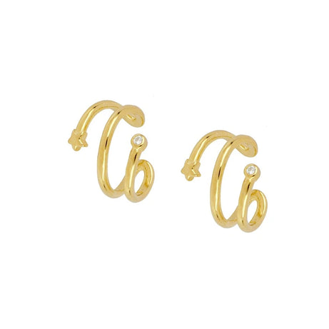 Gold Plated Hoop Stud Ear Cuff Earrings Set Jewelry