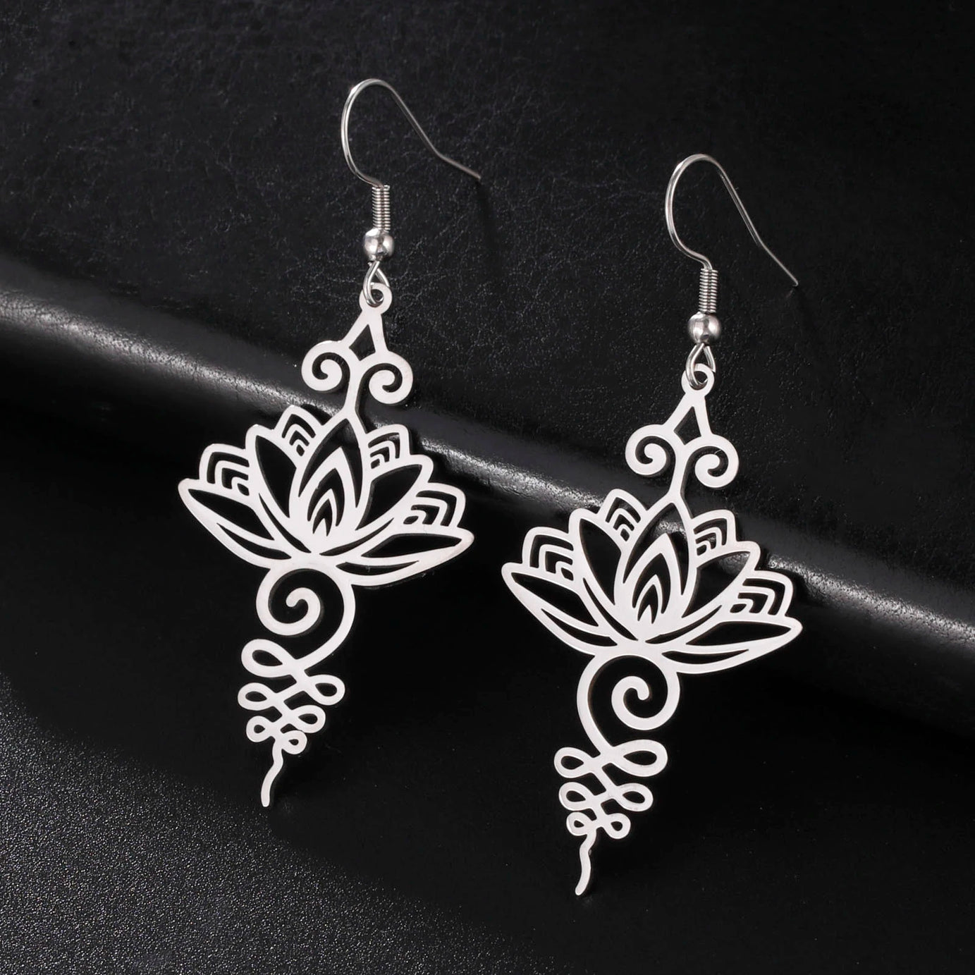 Triple Moon, Rune & Pentagram Hoop Earrings, Stainless Steel Witchy Amulet
