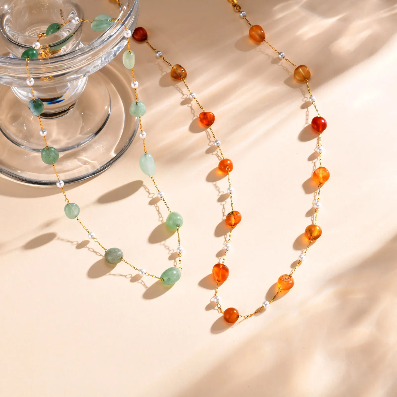 Natural Stone & Pearl Boho Necklace