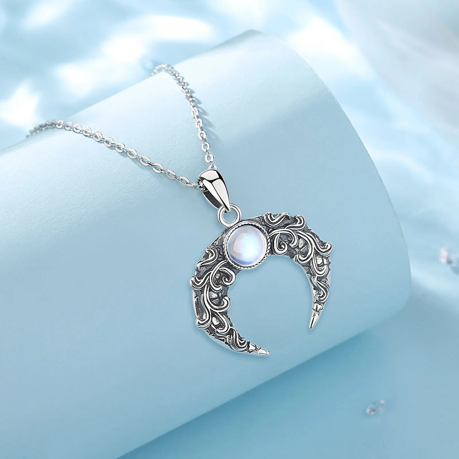 Eudora 925 Sterling Silver Moon Necklace for Women Man Vintage Tree of Life Moonstone Amulet Pendant Personality Jewelry Gift