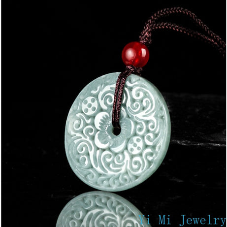 Grade A Natural Blue Water Jade Flower Safety Buckle Necklace, Sacred Protection Talisman