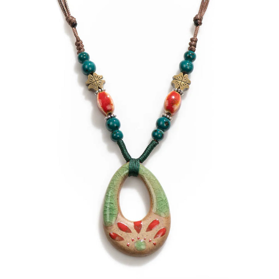 Handmade Ceramic Ethnic Pendant Necklace Jewelry