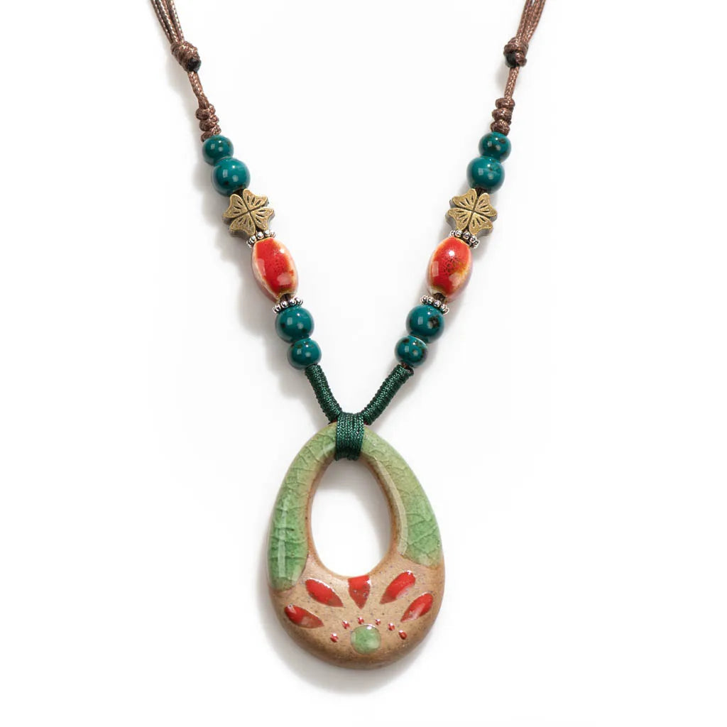 Handmade Ceramic Ethnic Pendant Necklace Jewelry