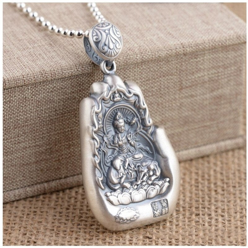 Retro Eight Patronus Buddha Pendant Necklace For Men Jewelry Ethnic Trendy Silver 925 Chain Necklace Male Party Accessories Gift - Charlie Dolly