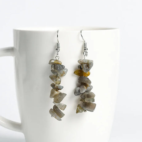 Chip Natural Stone Crystal Earrings Raw Gemstone Amethyst Lapis Lazuli Tiger's Eye Rose Quartz Chakra Earring - Charlie Dolly