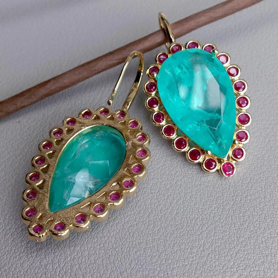 Blue Quartz Fuchsia Zircon Teardrop Earrings Jewelry