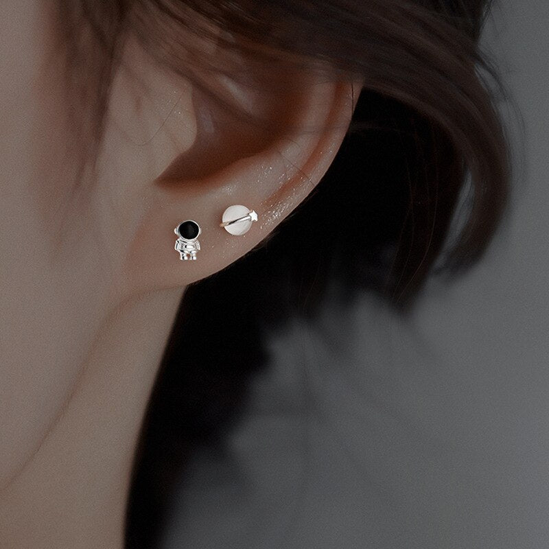 Angel and Devil Stud Earrings Asymmetric Opal Planet Astronaut Cute Animal Cat Earrings For Women Party Jewelry - Charlie Dolly