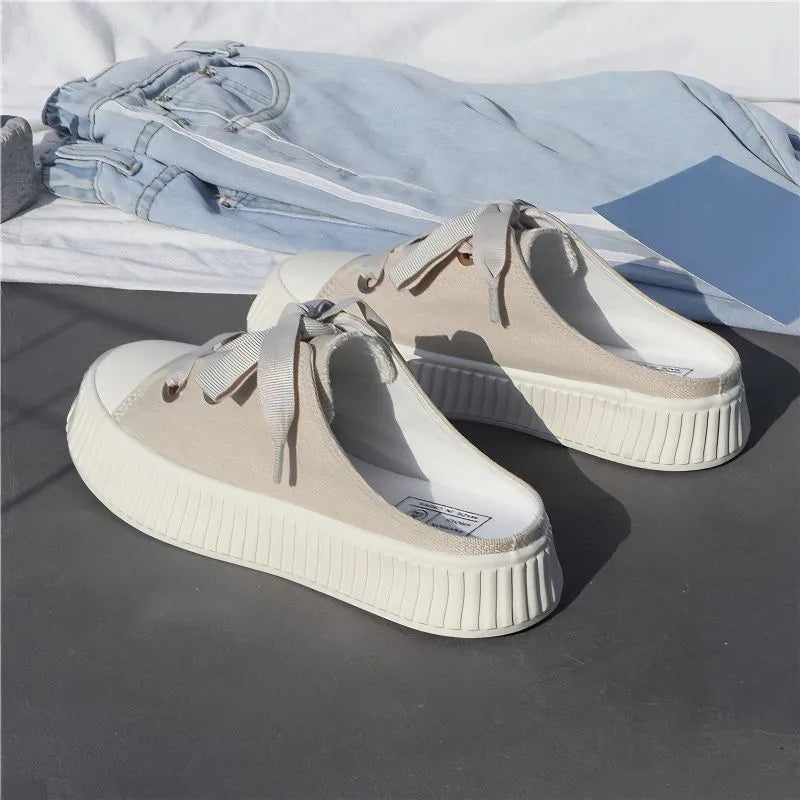 Summer 2023 Sneakers Women's Slippers and Ladies Sandals Sports Slides with Bow Height Shoes Round Toe Cotton Junior White F Vip - Charlie Dolly