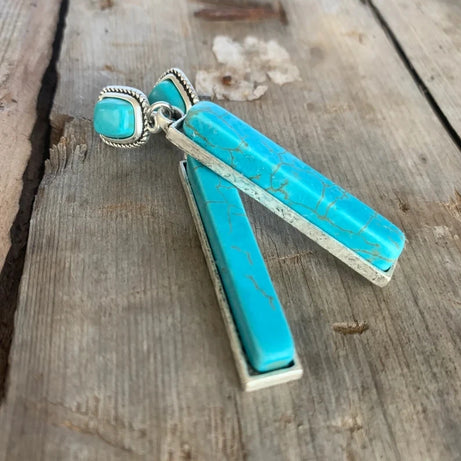 Retro Bohemian Rectangular Lapis Lazuli earrings, Fashionable Bluestone pendant, women's Jewelry Accessories - Charlie Dolly
