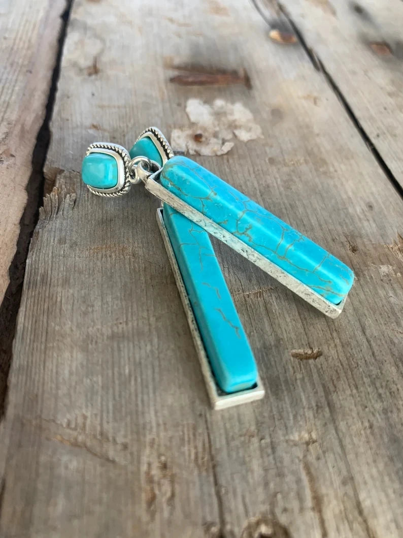 Retro Bohemian Rectangular Lapis Lazuli earrings, Fashionable Bluestone pendant, women's Jewelry Accessories