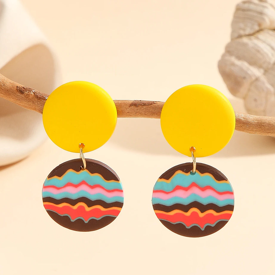 Striped Polymer Clay Rainbow Dangle Earrings Jewelry