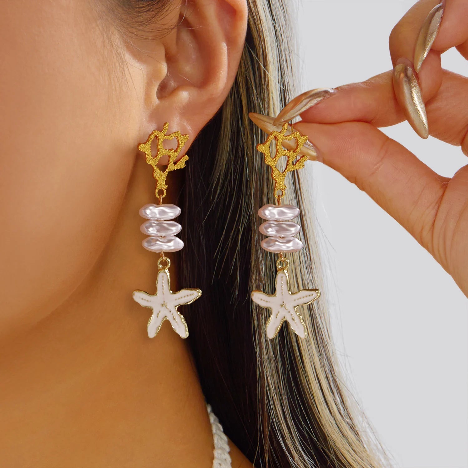 Boho Elegant Imitation Pearl Seashell Dangle Earrings For Women Creative Clustered Pear Shell Tassel Earring Beach Party Jewelry