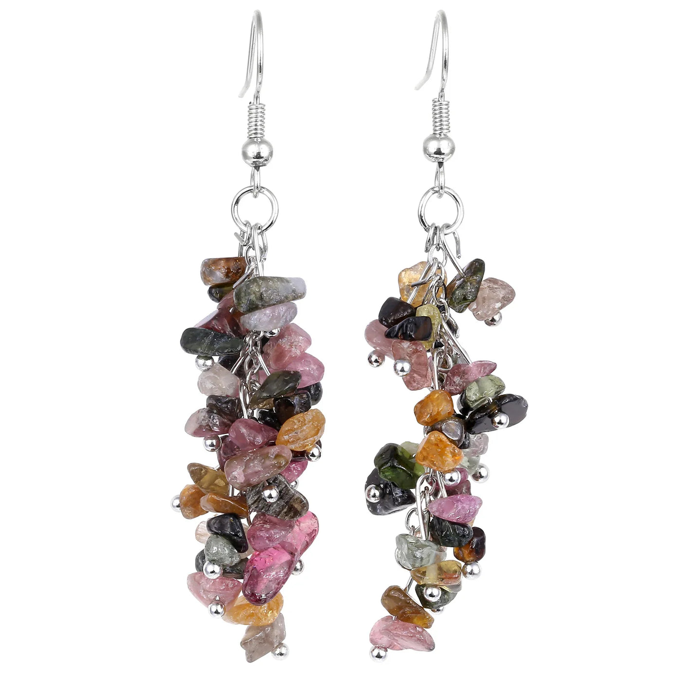 Crushed Crystal Grape Cluster Tassel Earrings, Natural Stone Boho Wedding Jewelry