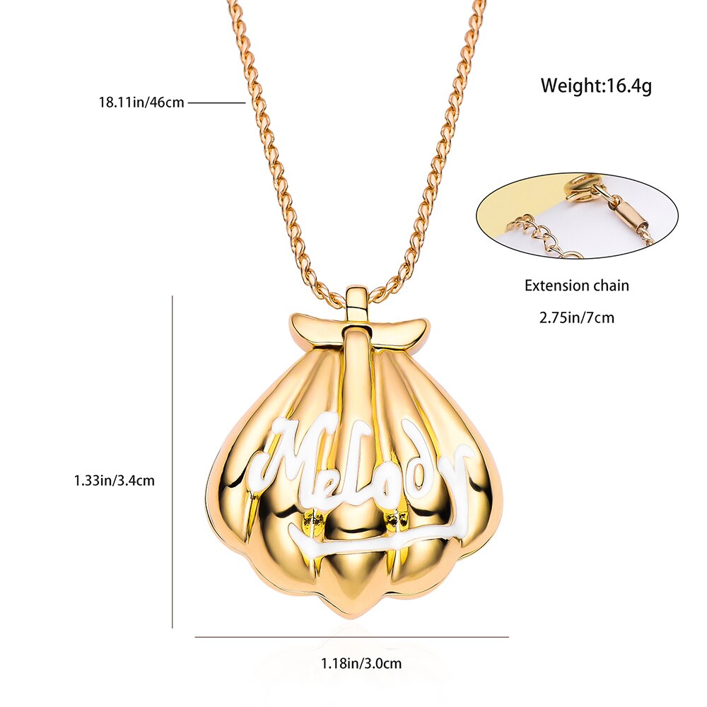 Melody Mermaid Opening Shell Locket Pendant Necklace Gold Color Anime Cartoon TV Movies Jewelry Gift for Women Girls - Charlie Dolly