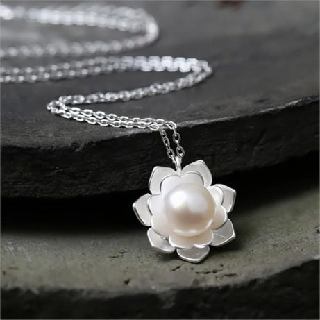White Lotus Shell Pearl Pendant, Ocean Bloom Spiritual Talisman