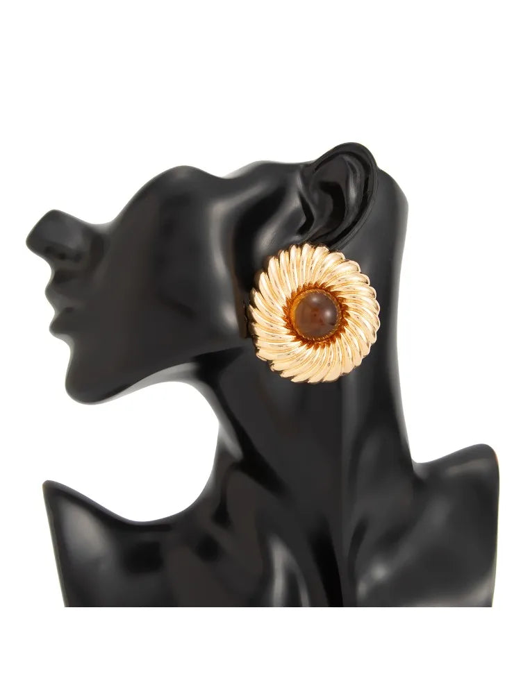 New Trendy Geometric Big Spiral Stud Earrings Women Boho Inlaid Resin Acrylic Beads Earrings Vacation Jewelry Accessories