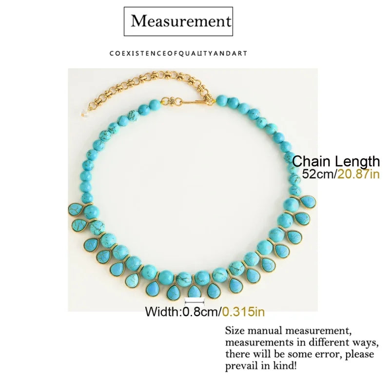 Bohemia Blue Natural Stone Water Drop Beads Chain Choker Necklace Vintage Jewelry for Woman Retro New in Boho Luxury Accessories