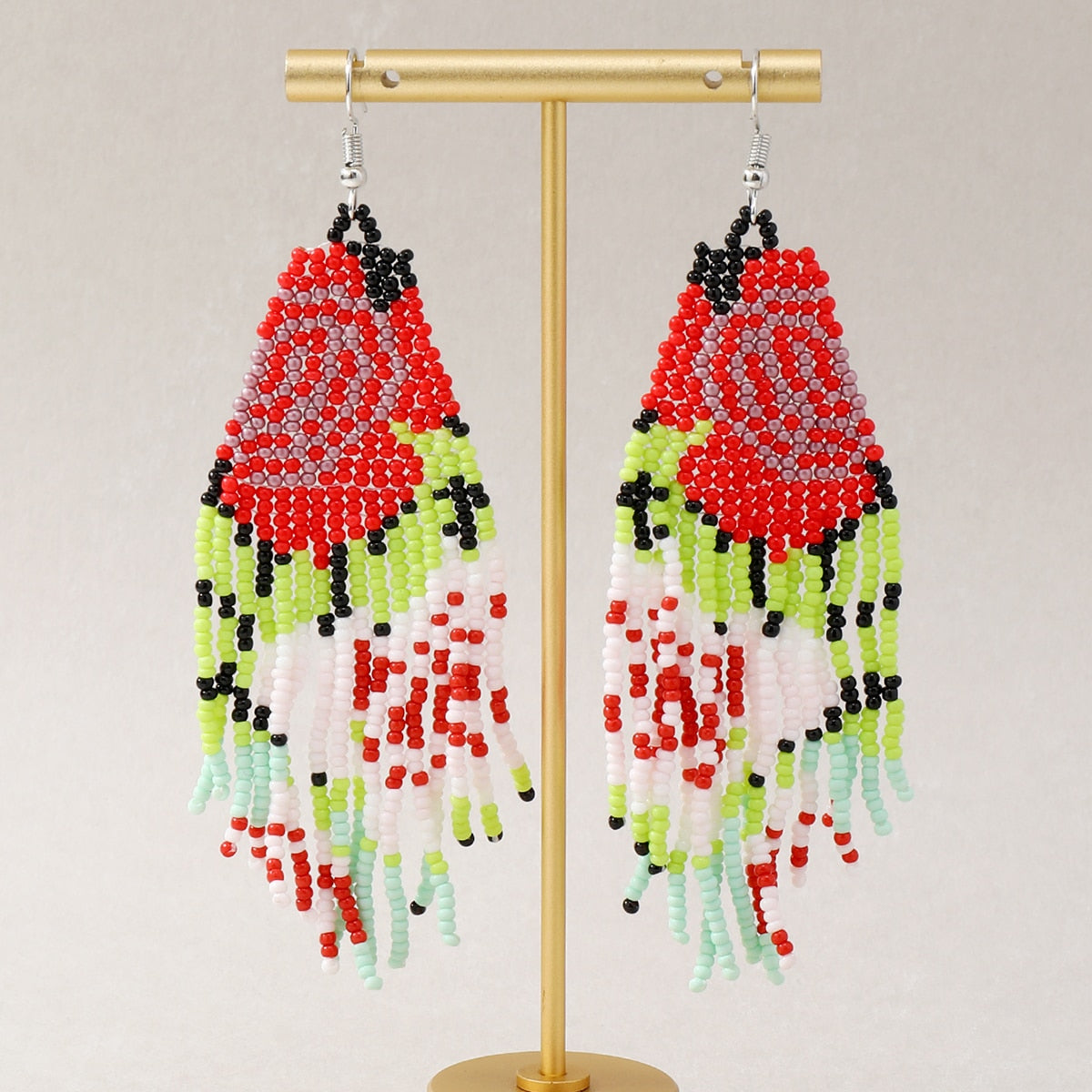 Bohemian Earrings for Women Long Bead Earring Handmade Weaving Statement Dangle Ear Studs With Oil Painting Style - Charlie Dolly