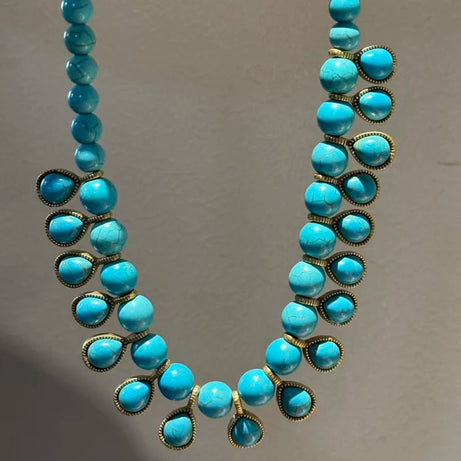Bohemia Blue Natural Stone Water Drop Beads Chain Choker Necklace Vintage Jewelry for Woman Retro New in Boho Luxury Accessories - Charlie Dolly