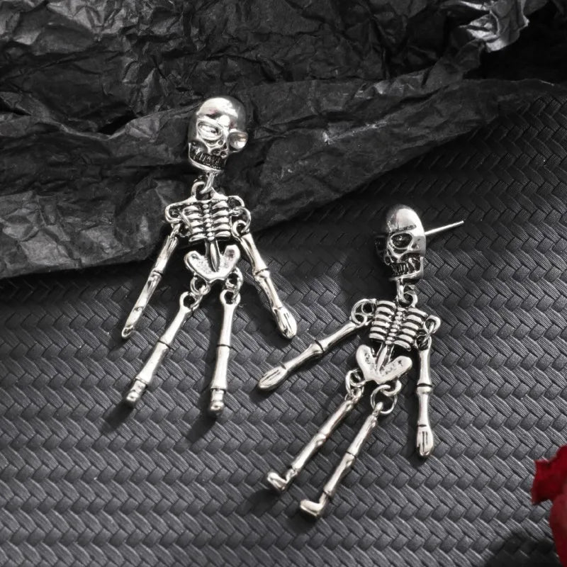 Creative Halloween Skull Dangle Stud Earrings for Women Gothic All Saints' Day Jewelry Metal Drop Statement Pierced Ear Gifts - Charlie Dolly