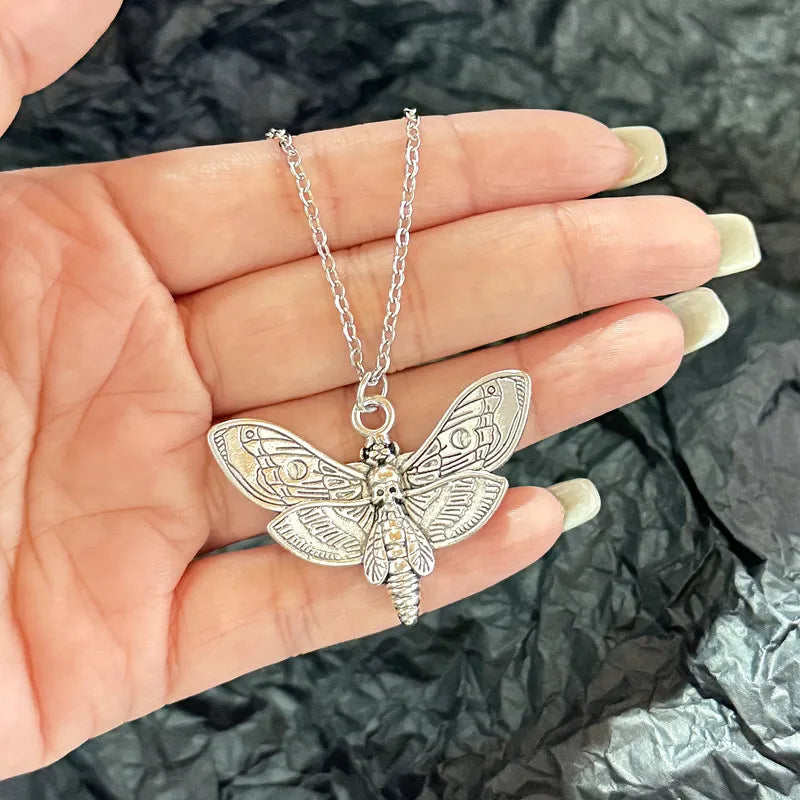 Vintage Moth necklace Gothic jewelry witch accessories Insects butterfly Pagan Moon Phase Moth Pendant jewelry