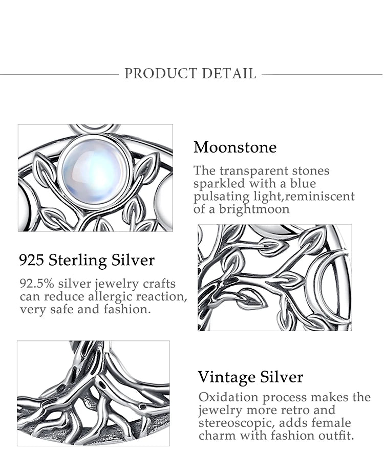 Eudora 925 Sterling Silver Tree of Life Necklace for Women Man Moon Phase Tree Triple Moon Goddess Pendant Wiccan Jewelry Gift